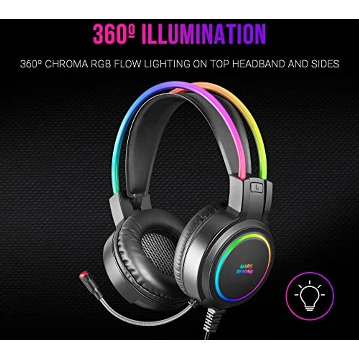 Mars Gaming MHRGB, Chroma RGB Flow Headset, Professionelles Mikrofon, Räumlicher Klang, Schwarz – Bild 2
