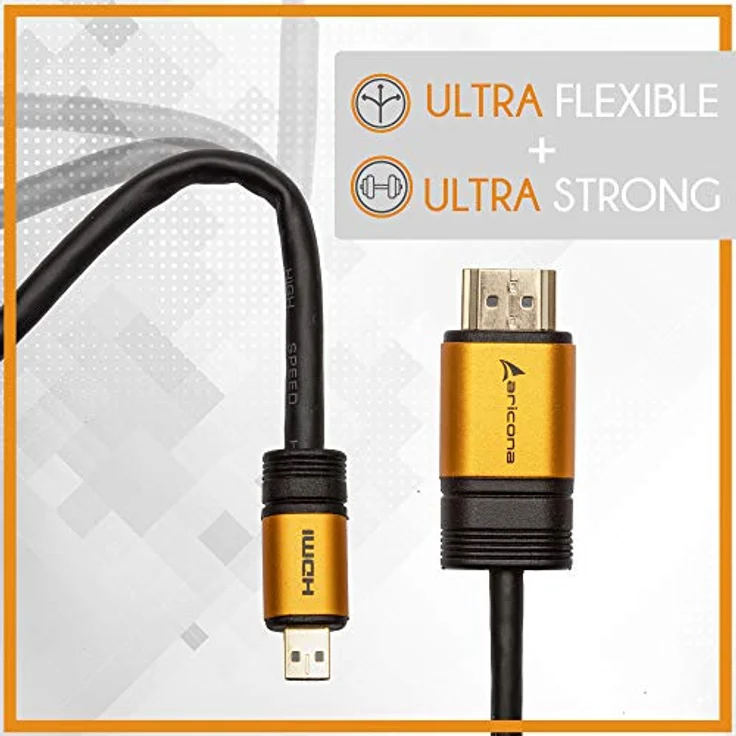 aricona Micro HDMI Kabel 3m – HDMI auf Micro HDMI – Verbindung von Tablet, Smartphone & Digitalkamera mit Fernseher oder Monitor –  2.0 Typ A auf Typ D – Bild 5