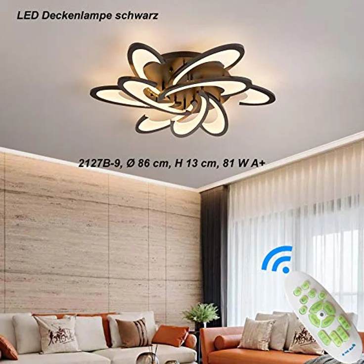 Eurotondisplay LED Deckenleuchte 2127Black-9 Ø 86 cm mit Fernbedienung, Lichtfarbe/Helligkeit einstellbar, Acryl-Schirm, schwarz lackierter Metallrahmen - Preisvergleich – Bild 3