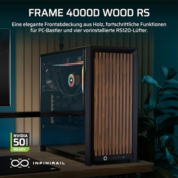Corsair FRAME 4000D RS, Midi-Tower Gaming Gehäuse für E-ATX mit gehärtetem Glas-Seitenteil, Schwarz-Walnuss – Bild 2