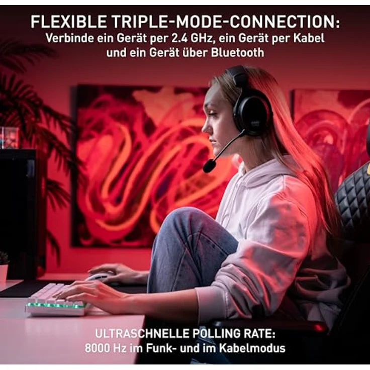 CHERRY XTRFY MX 8.2 Pro TMR, Wireless Gaming-Tastatur mit Tenkeyless Design, CHERRY MK Crystal Switches, 2,4 GHz Funk, Bluetooth und kabelgebunden, PBT-Tastenkappen – Bild 5