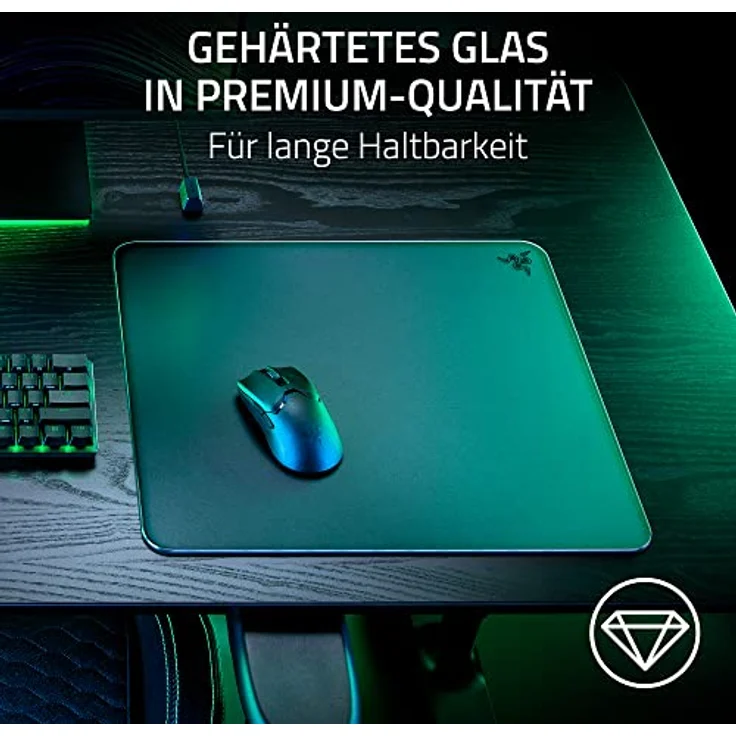 Razer Atlas - Glasmausmatte (Premium gehärtetes Glas, Ultra-Glatte Oberfläche, Mikrogeätzte Oberfläche, Schmutz- und kratzabweisend, Leisere Mausbewegungen, rutschfeste Gummibasis) Schwarz – Bild 2
