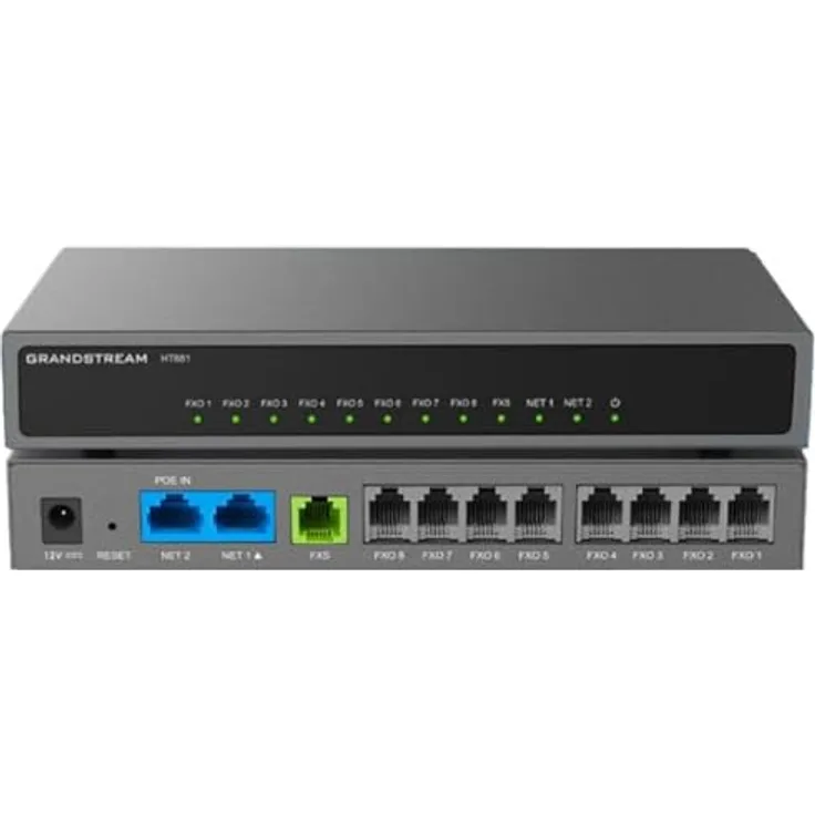 Grandstream HT881, 8 FXO, 1 FXS, 2 GigE PoE NAT Router - Hochleistungs-NAT-Router in Schwarz