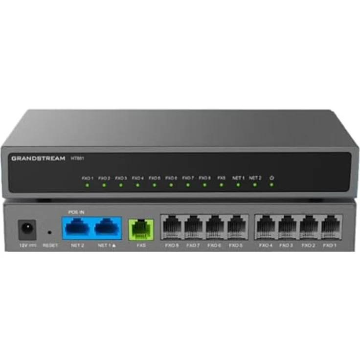 Grandstream HT881, 8 FXO, 1 FXS, 2 GigE PoE NAT Router - Hochleistungs-NAT-Router in Schwarz – Bild 1