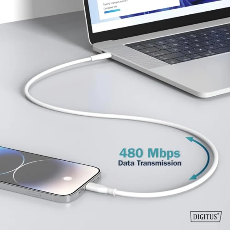 DIGITUS USB 2.0 Kabel Typ A-Lightning, Silikon 2m MFI, weiß, hohe Haltbarkeit und Flexibilität bis 25.000 Biegungen – Bild 6