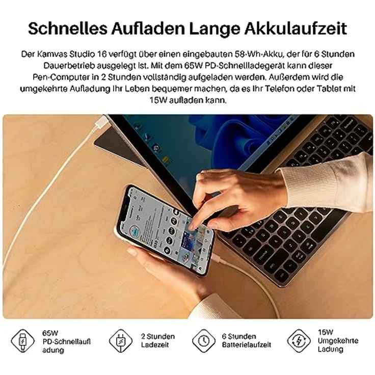 Huion Kamvas Studio 16 15,8-Zoll Standalone Grafiktablett, mit 16GB RAM & 512GB SSD, 2560 x 1440 QHD Volllaminierung, Computer, Pen Display All-in-1 Zeichentablett, ideal für Home-Office & E-Learning – Bild 5