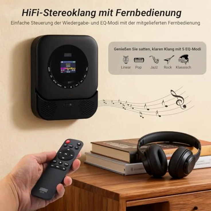 August SE15B MP3-Player, Schwarz, Bluetooth 5.3, CD-Player und AUX-Lautsprecher mit Fernbedienung – Bild 4