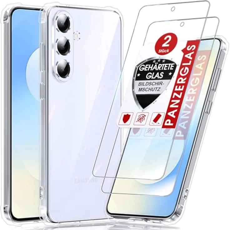 LeYi Hülle für Samsung Galaxy S25 FE, transparente TPU Silikon Schutzhülle mit 2 Schutzfolien und Kameraschutz, stoßfest und dünn – Bild 1