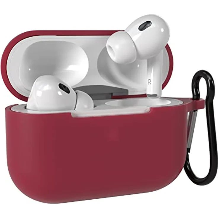 EAZY CASE Schutzhülle für AirPods Pro 2 Bordeaux Silikon Case - Stoßfest mit Karabiner - Antikratz Etui - rutschfest - Rot – Bild 1