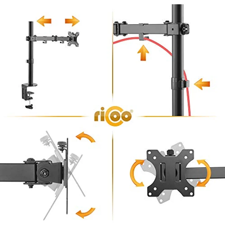 RICOO Monitor Halterung Tisch, VESA Tischhalterung für 13-30 Zoll, Monitorhalterung 1 Monitor Arm TS2711, Bildschirmhalterung Neigbar Schwenkbar Monitorarm Bildschirm Halterung Halter Monitorhalter – Bild 3