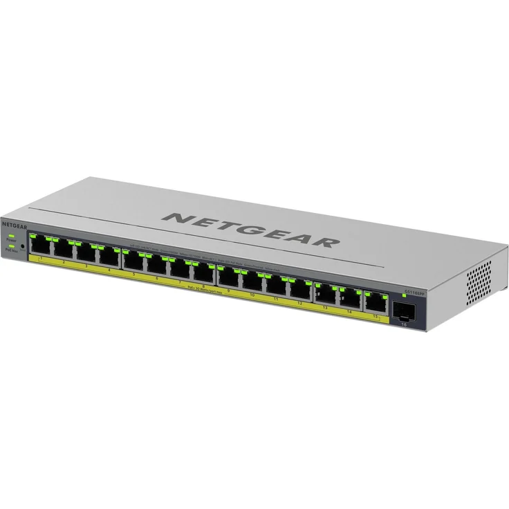 Netgear GS116EPP, 16-Port Gigabit Switch mit PoE+ (231 Watt), unmanaged, schwarz – Bild 1