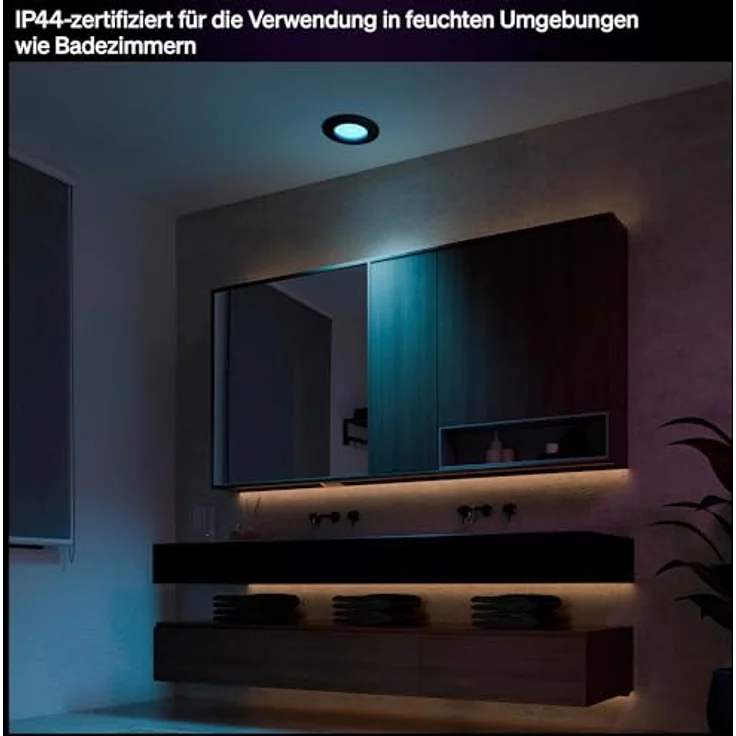 Philips Hue LED-Einbauleuchte Slim White & Color Ambiance Ø 9 cm, Schwarz, smarte Deckenbeleuchtung mit wasserresistentem Design und ultra-tiefer Dimmfunktion – Bild 9