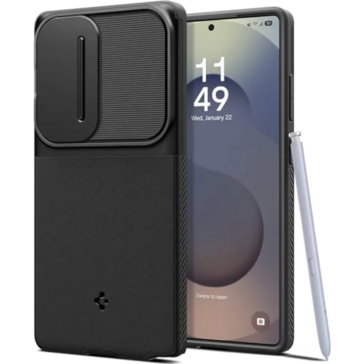 Spigen Optik Armor Hülle Kompatibel mit Samsung Galaxy S25 Ultra -Schwarz, Schutzhülle mit Snap Lens Protection Technologie