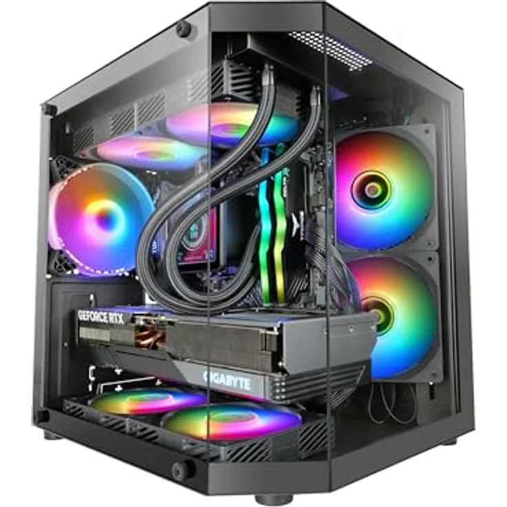 Mars Gaming MC-3TLITE MicroATX Gaming Gehäuse mit dreifachem gehärtetem Glas, RGB 120mm Lüfter, Schwarz – Bild 1