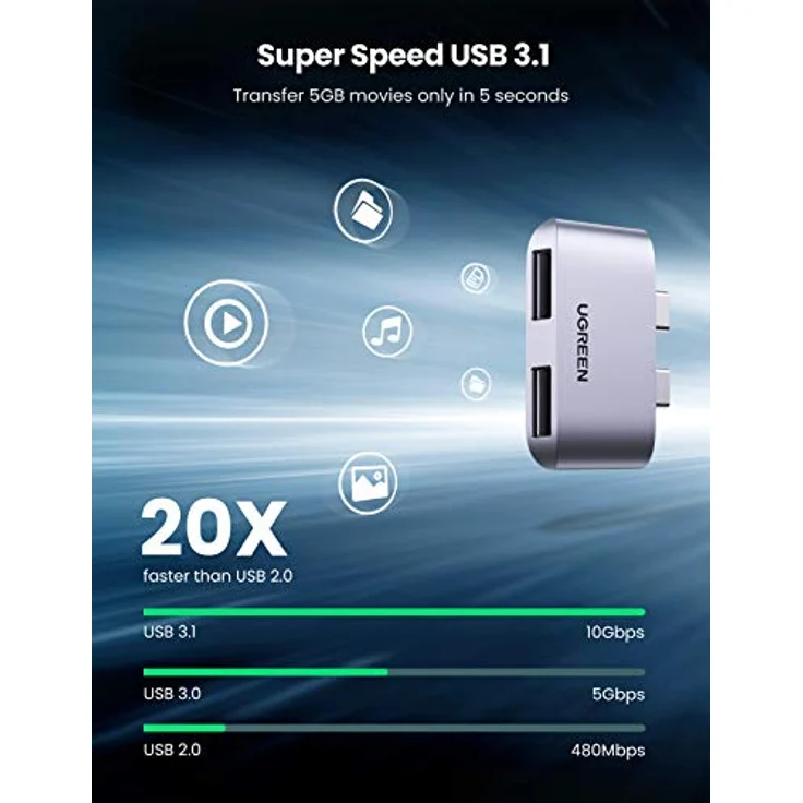 UGREEN USB C Hub 3.1 Gen2 USB C auf USB 3.1 Adapter Mini in silber, kompatibel mit MacBook Pro, MacBook Air – Bild 3