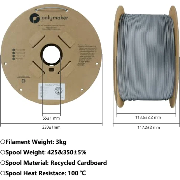 Polymaker PolyTerra PLA Cotton White, 3D-Druckfilament aus Biokunststoff, 1.75mm, 3kg – Bild 5