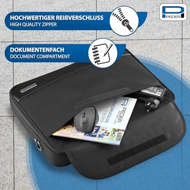 PEDEA Laptoptasche Notebooktasche BLACKLINE 17,3 (43,9cm), Umhängetasche mit Schultergurt, wasserabweisend, schwarz – Bild 5