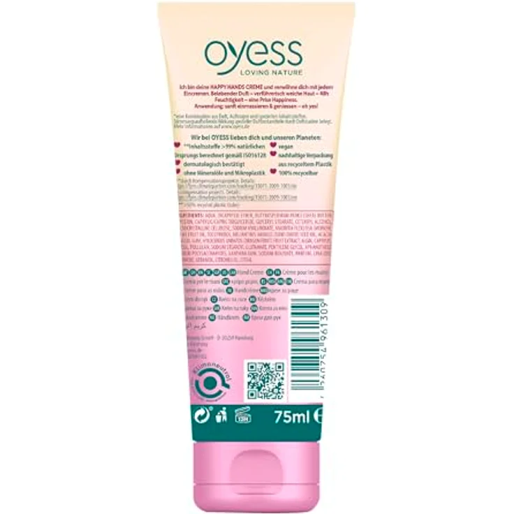 Oyess Happy Hands Creme, fruchtig, 75ml, vitalisierend, vegan, 48h Feuchtigkeit – Bild 2