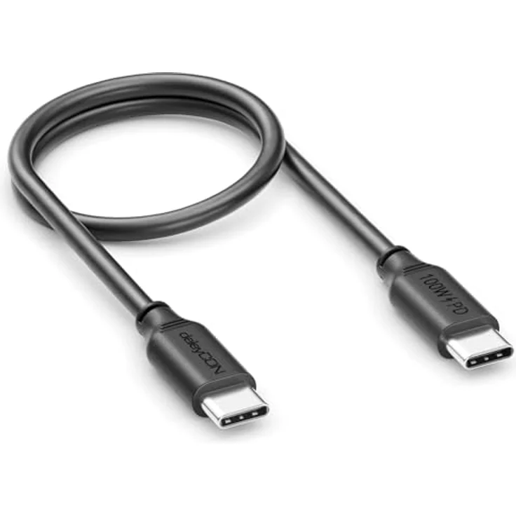 deleyCON 0,30m USB-C Kabel PD3.0, 100W Schnellladekabel für sichere Energieübertragung, Schwarz – Bild 1