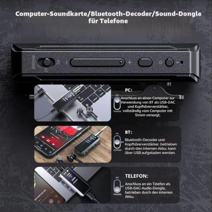 FiiO BTR13, Kopfhörerverstärker mit Mikrofon, USB-DAC, Klangregelung, Farbdisplay und Bluetooth, Blau – Bild 4