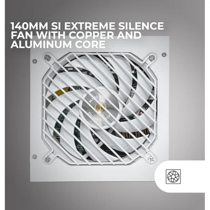 Mars Gaming MPB750SIM, Vollmodulares ATX 750W Netzteil, 80Plus Bronze, 90% Effizienz, 140mm SI Extreme Silence Lüfter, Weiß, 7 Jahre Garantie – Bild 3