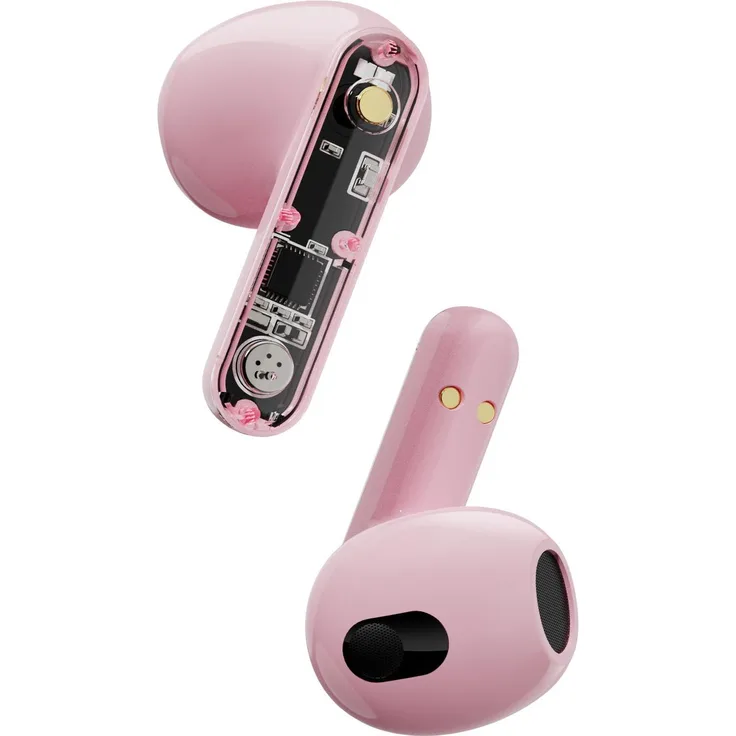 Streetz T150, Kabellose TWS-Kopfhörer mit 10 Stunden Akkulaufzeit, Transparent/Pink