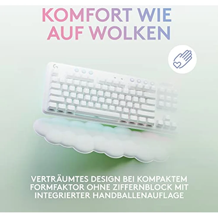 Logitech G715 kabellose Tastatur mit LIGHTSYNC-RGB-Beleuchtung, LIGHTSPEED, Taktile Switches (GX Brown) und Handballenauflage, PC/Mac - Weiß – Bild 2