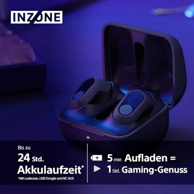 Sony INZONE Buds - True Wireless Gaming Kopfhörer, 360 Spatial Sound, leicht, bequeme Passform, Active Noise Cancelling, AI-Mikrofon, 24-Stunden-Akku, Low Latency Dongle, PC & PS5-kompatibel - Schwarz – Bild 5