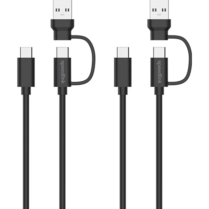 Speedlink STREAM Play & Charge USB-C/A auf USB-C Kabel Set, schwarz - Flexibles Laden für PS5, Xbox und Switch Controller, kompatibel mit Smartphones und Tablets – Bild 2
