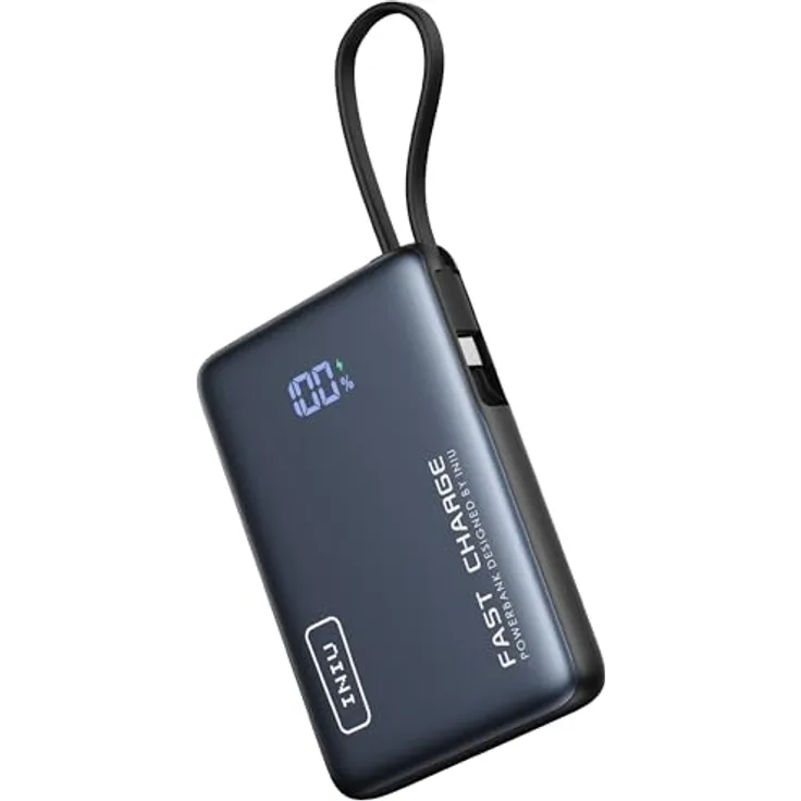 INIU Pocket Powerbank 10000mAh, 2x USB-A / USB-C, inkl. USB-C Kabel, Schwarz