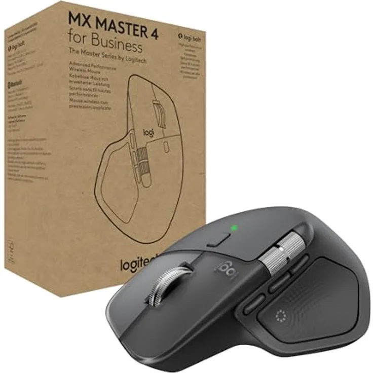 Logitech MX Master 4 for Business, kabellose Maus mit 8K DPI, MagSpeed-Scrollrad, leisen Klicks, Logi Bolt Empfänger, Bluetooth, USB-C Aufladung – Grafit