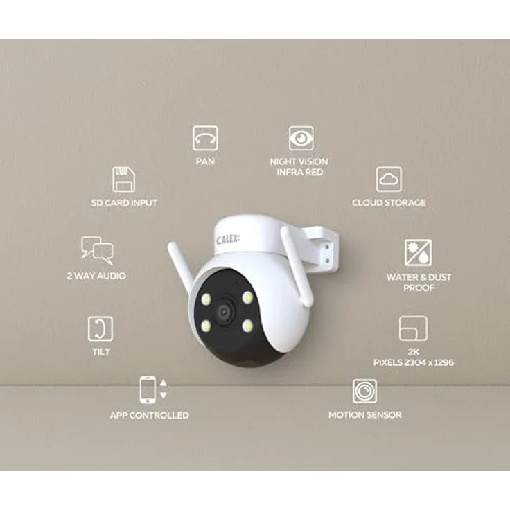 CALEX Smart Security Sicherheitskamera PTZ 2K, Outdoor-Kamera mit 355° Schwenk, Nachtsicht, 2-Wege-Audio & App-Steuerung, wasserdicht IP65 – Bild 3