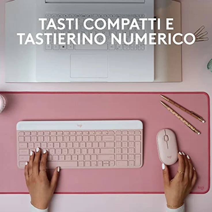 Logitech MK470 Slim Combo Kabelloses Tastatur-Maus-Set - Modernes, kompaktes Layout, Extrem leiser, 2,4-GHz-USB-Empfänger, Plug-n'Play-Konnektivität -Italienisches QWERTY-Layout - Rosa – Bild 2