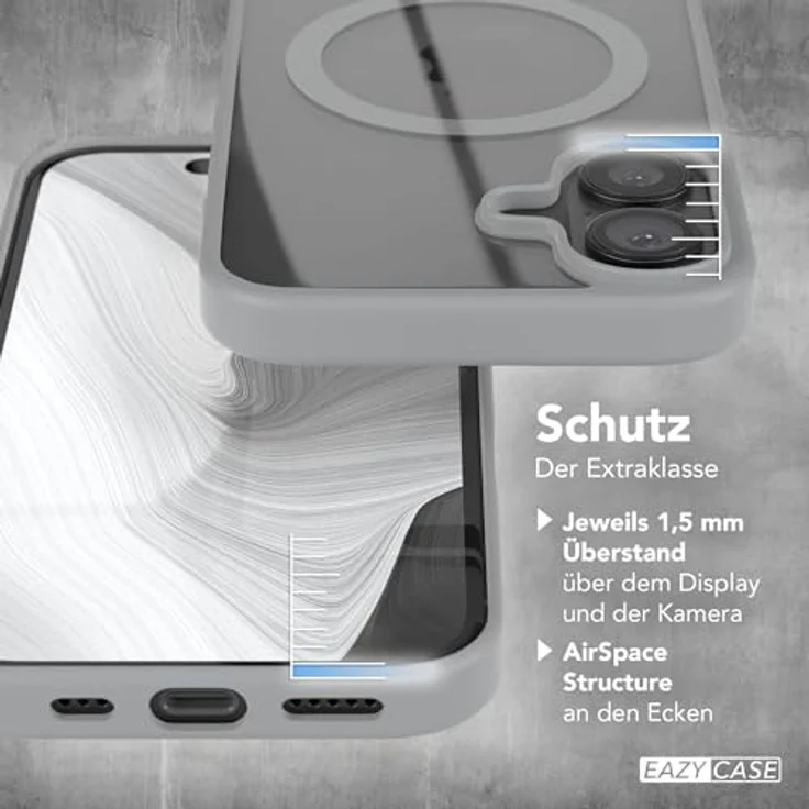 EAZY CASE Hülle für iPhone 16, Qi Charging kompatibel, ultra aufprallschutz, stoßfest und kratzfest, dünne Schutzhülle mit Kameraschutz, grau – Bild 4
