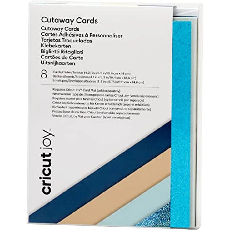 Cricut 2008859 Cutaway Cards, Kartenset für Cricut Joy, 8 Karten in Nachtblau, Khaki und Pastellgrün, inkl. 8 Einleger und 8 Umschläge, 10,8 x 14 cm – Bild 1