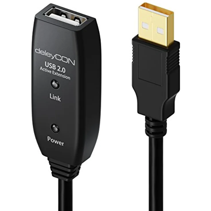 deleyCON 10m USB 2.0 Verlängerungkabel Repeater-Kabel Aktiv - Schwarz, Signalverstärker, Plug & Play – Bild 3