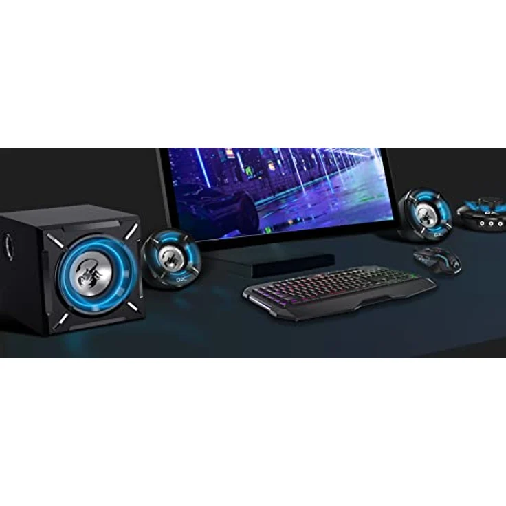 Genius Set 2.1 SW-G2.1 1000 Gaming System 2.1 Leistung 26 Watt RMS, PC-Lautsprecher mit blauer Hintergrundbeleuchtung – Bild 3