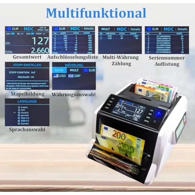 BEITZ BS-9001 Münzzähler & Sortierer für Euro, automatische Geldzählmaschine für Kleingeld, zählt und sortiert nach Münzwert – Bild 8