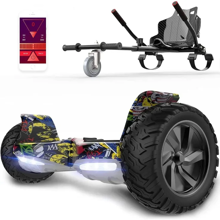 CITYSPORTS Balance Scooter Kart, 8.5" Hoverboard mit Hoverkart Gift für Kinder, Offroad-Reifen, Doppelmotor, LED Lichter, Bluetooth, IP54 wasserdicht, Feuerfest (Schwarz)