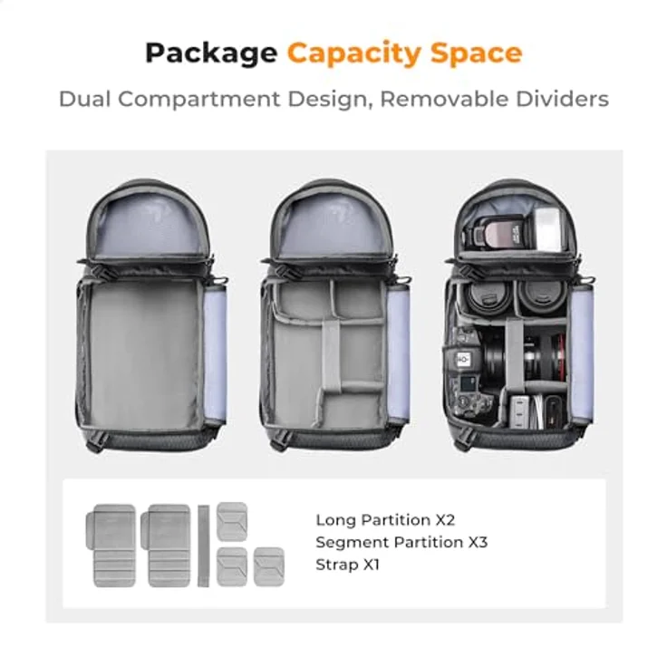 K&F CONCEPT Kamera-Umhängetasche, Wasserdicht mit seitlichem Zugriff, flexibles Fassungsvermögen, Grau – Bild 5