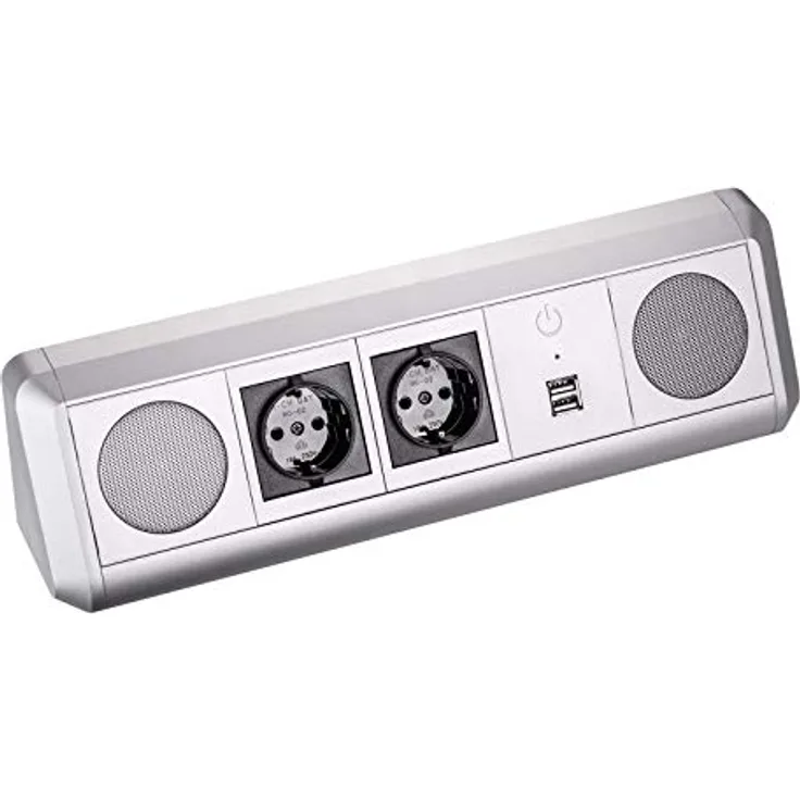 SO-TECH® Stereo Bluetooth Lautsprecher TOBO Soundbox mit 2 Schuko Steckdosen und zwei USB Ports zum Aufladen von Smartphones - Design trifft auf Funktion