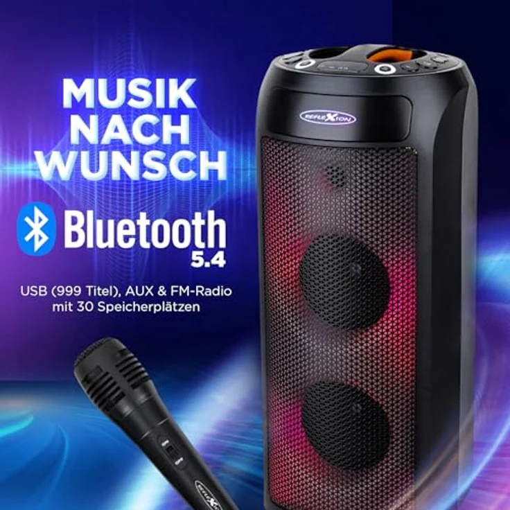 Reflexion PSX30BT, Bluetooth Party Lautsprecher mit 240W Musikleistung, LED-Flammenbeleuchtung und TWS-Funktion – Bild 2