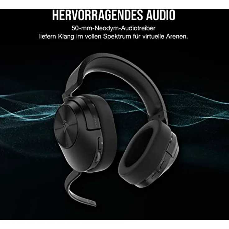 Corsair HS55 WIRELESS CORE Gaming-Headset - 2,4-GHz, Bis zu 15 Metern Bluetooth Reichweite, Leichte Konstruktion, Tempest 3D AudioTech der PS5 Kompatibel, Omnidirektionales Mikrofon - Schwarz – Bild 3
