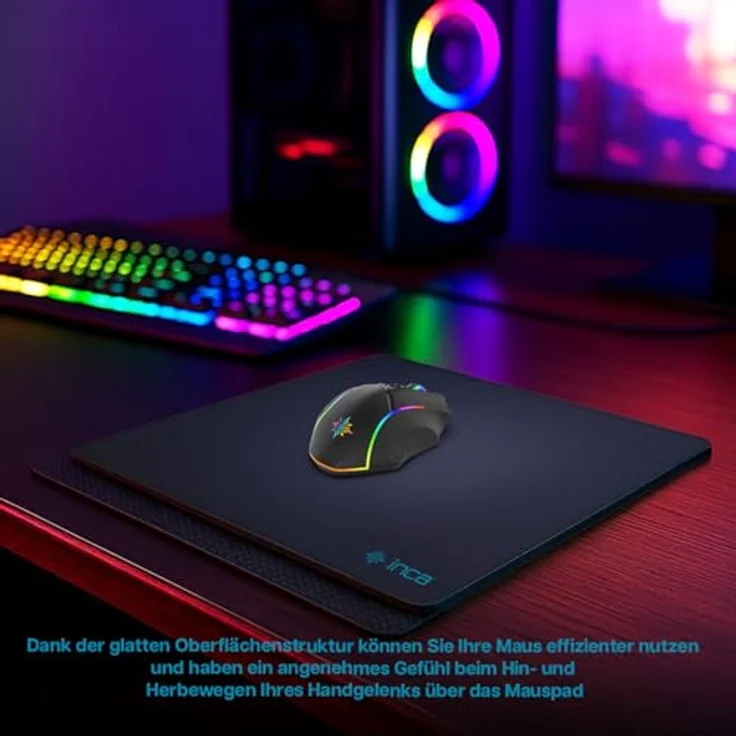 İnca IMP-020 Mauspad, Gaming Mousepad mit glatter Mikrotextur-Oberfläche, rutschfester Gummibasis, langlebig, schwarz, 270×350 mm – Bild 5