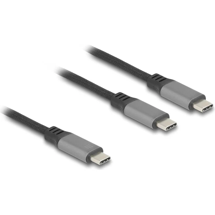 Delock 81271 USB-C Y-Kabel, 1 x Stecker zu 2 x Stecker, PD 3.0, 100 W, 1,2 m, schwarz/grau, USB 2.0 – Bild 1