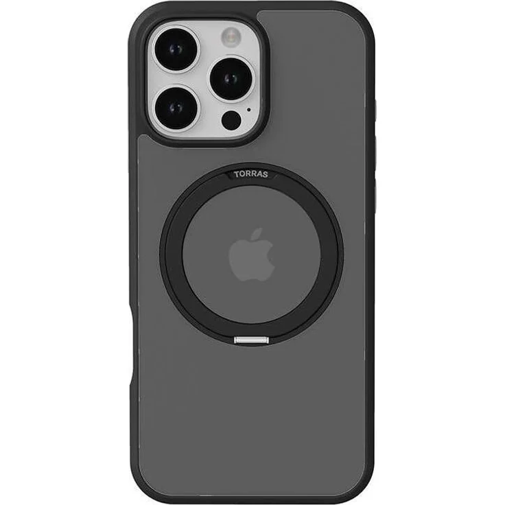 Torras UPRO Ostand Pro Hülle für iPhone 16 Pro, Schwarz, mit flexiblem Ständer und militärischem Schutzstandard