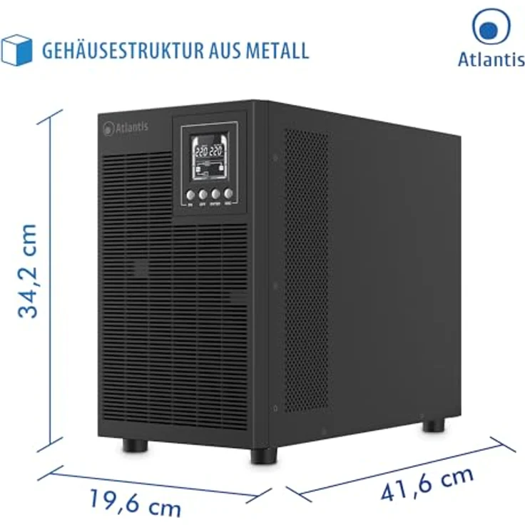 Atlantis A03-OP3002XLN, USV mit 3000 VA, 2100 W, Online-Doppelwandler, reine Sinuswelle, Tower-Ausführung, 4 IEC-Steckdosen, USB, RS232, 12 V – 9 Ah, extrem leise mit 31,3 dBA – Bild 10
