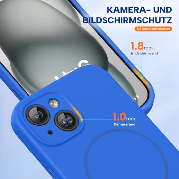 miracase iPhone 15 Hülle mit MagSafe, stoßfest, kratzfestes Mikrofaser-Innenfutter, Flüssigsilikon, Mittelmeerblau – Bild 5