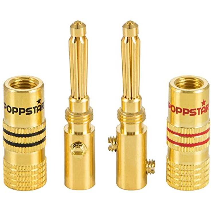 Poppstar 10x High End Bananenstecker, Bananas für Lautsprecherkabel (bis 4 mm²), Lautsprecher, AV Receiver, 24k vergoldet (5x schwarz, 5x rot) – Bild 2
