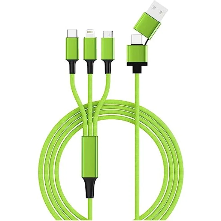 Smrter Nylon Hydra Ultra 5 in 1 USB-Ladekabel USB-A Stecker, USB-C Stecker, USB-Micro-B Stecker, Lightning Stecker, OTG, 1,20m, grün